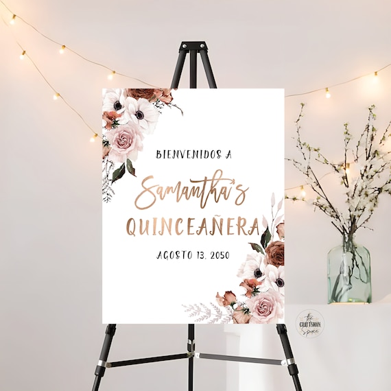 Silk Floral Quinceañera Welcome Sign, Quinceanera Sign, Quinceanera Decorations, 15th Birthday Sign, Baby shower sign, Sweet 16 sign, SFL1