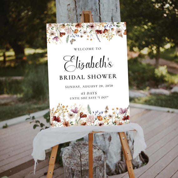 Tiny Floral Bridal Shower Welcome Sign, Printable Wildflower Bridal Shower Welcome Poster, Bohemian Bridal Brunch Signage, Digital File, TIY