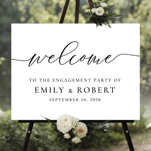 Modern Engagement Party Welcome Sign, Minimalist Wedding Rehearsal Dinner Sign, Boho We are Engaged Poster, Photo Wedding Engagement Decor