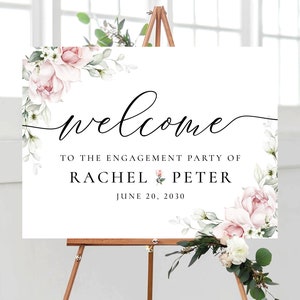 Blush pink roses Engagement party Welcome Sign, Greenery Engagement Party Decor, We are engaged, Bohemian, Eucalyptus, Decoration, A2