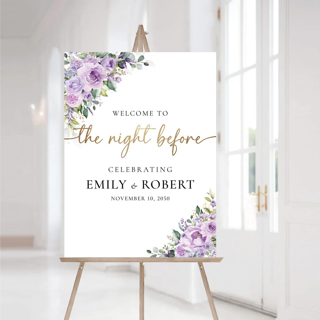 Welcome Violet Floral Rehearsal Dinner Welcome Sign: Violet Flowers (digital File, PF3 ...