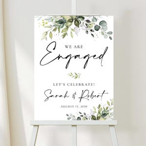 PRINTED OR DIGITAL Botanical Engagement Party Welcome Sign with Watercolor Greenery, Foam Board, Poster, We are Engaged Let’s Celebrate Sign