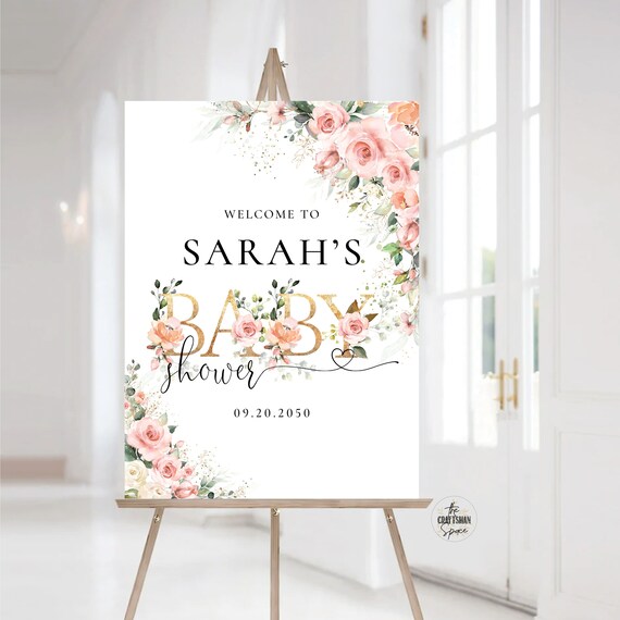 Sunny Roses Baby Shower Welcome Sign, Baby Brunch Welcome Sign, Baby shower decorations, Custom Design, Welcome Sign, Blush pink roses, EB2