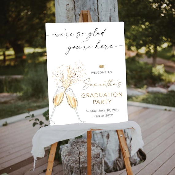 Modern Graduation Party Welcome Sign, Champagne Grad Celebration Decor (Digital Printable)