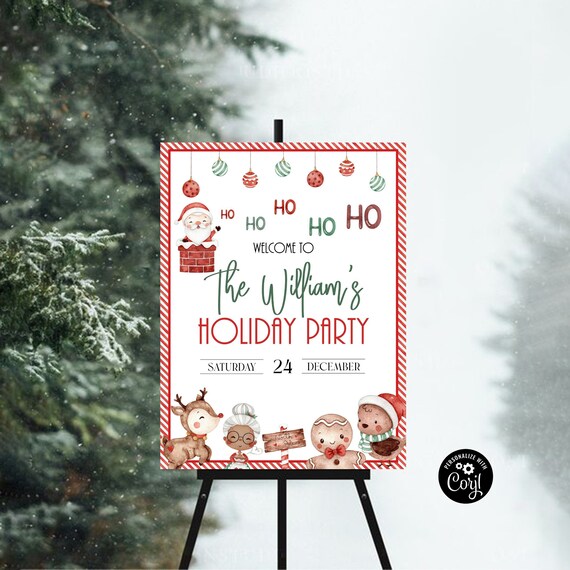 Holiday Party Welcome Sign, Christmas Dinner Sign, Winter Welcome Sign, Christmas Decorations, Christmas Party Sign, 100% Editable, Corjl