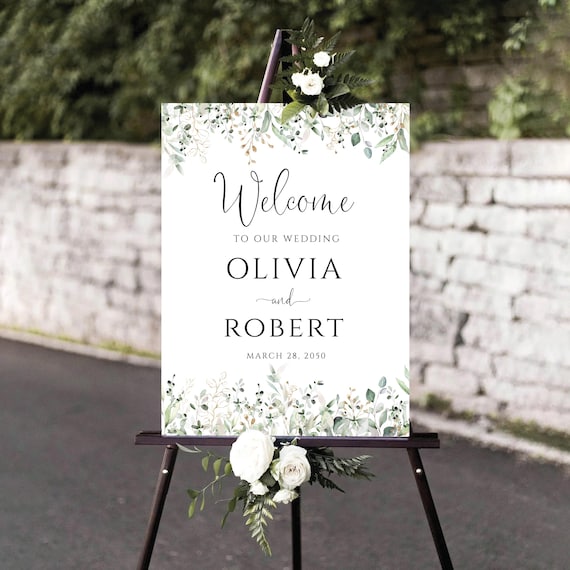 Greenery Wedding Welcome Sign, Botanicals Wedding Sign, Herbal Wedding Decoration, Modern Wedding Rehearsal Dinner Sign, Eucalyptus, EU1