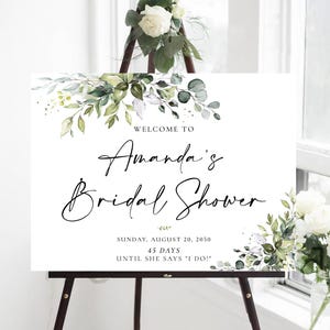 PRINTED OR DIGITAL Greenery Bridal Shower Welcome Sign, Foam Board or Poster, Eucalyptus Bridal Shower Sign, Rustic Wedding Sign, Minimalist