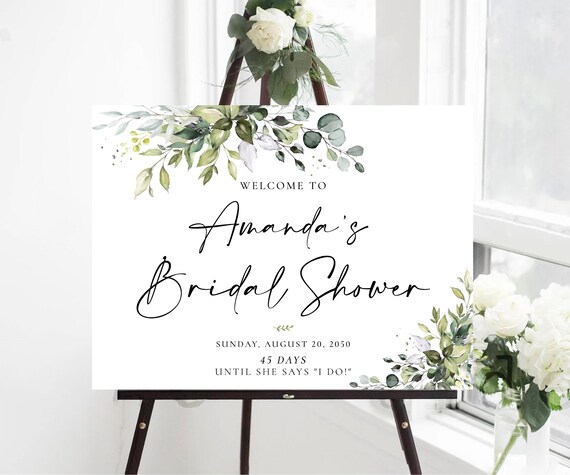 PRINTED OR DIGITAL Greenery Bridal Shower Welcome Sign, Foam Board, Poster, Eucalyptus, Elegant Wedding Shower Decorations, Herbal, HB2