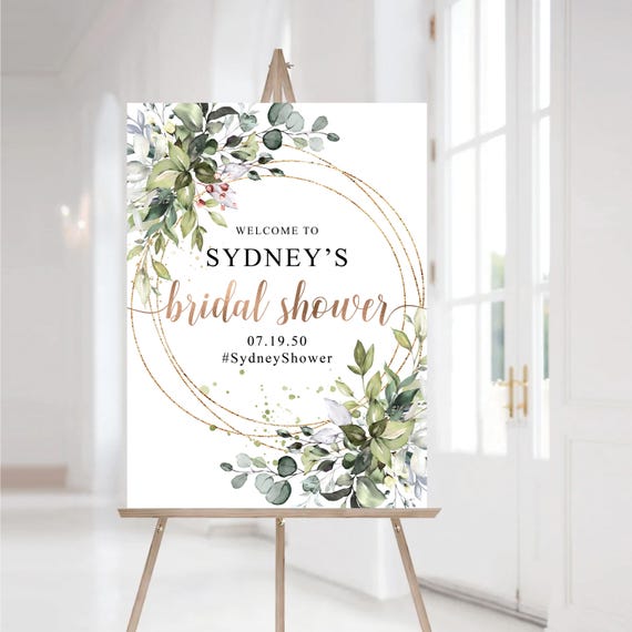 Greenery Bridal Shower Welcome Sign, Botanicals Bridal Shower Decor, Rustic Wedding Shower Sign, Bridal Shower invitations, Eucalyptus, G1