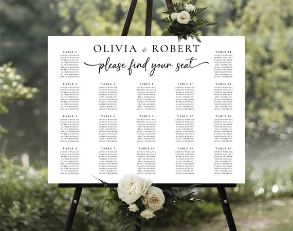 Minimalist Wedding seating chart, Modern Wedding seating chart alphabetical, Wedding seating chart table, Black Wedding Seating Chart