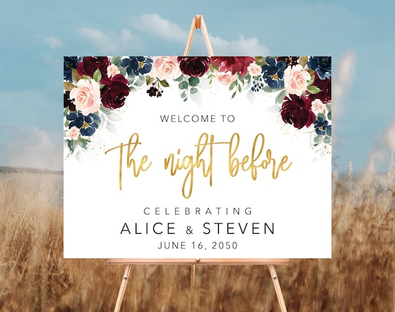 Burgundy and Navy The night before Rehearsal Dinner, Rehearsal Dinner Sign, Wedding Rehearsal Sign, Wedding Sign, Burgundy and Navy, BDY1