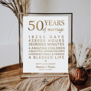 50 Years of Marriage Sign, Digital 50th Anniversary Gift, Printable 50th Wedding Golden Anniversary Sign, Personalized Gift for Grandparents