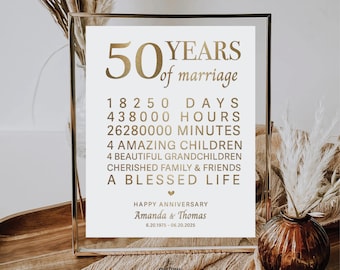 Modern 50th Anniversary Sign, Golden 50 Years of Marriage (Digital Printable)