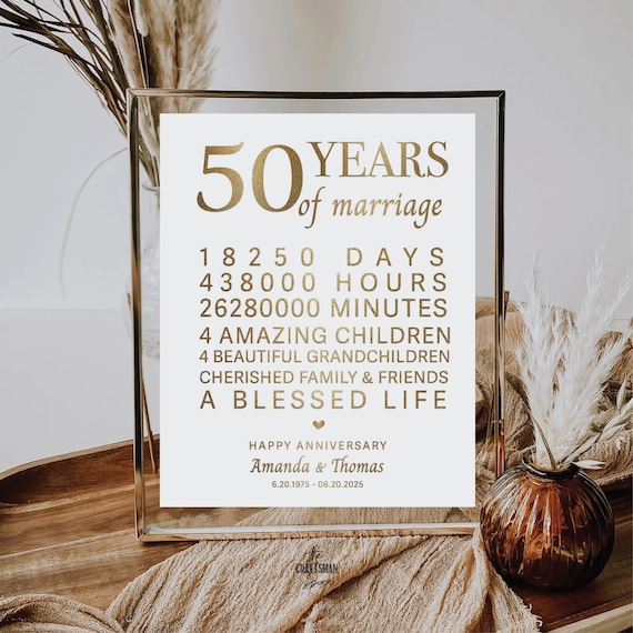 50 Years of Marriage Sign, 50th Anniversary Gift, 50th Wedding Anniversary Sign, 50 Years, Personalized Gift for Grandparents