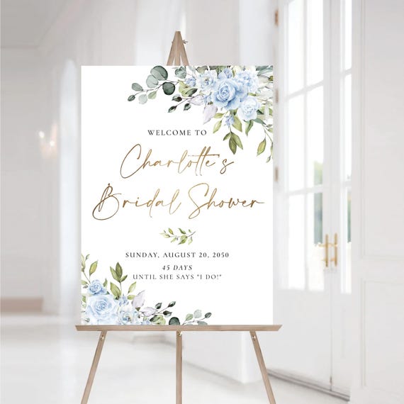 Dusty blue florals Bridal Shower Welcome Sign, Greenery Wedding Shower Decorations, Botanicals Couples Shower Sign, Eucalyptus, Herbal, LB3