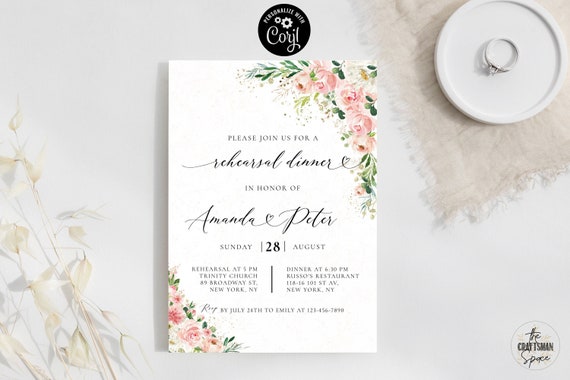 Ethereal Blush Rehearsal dinner Invitation, the night before invite, Wedding rehearsal Invitation, Corjl, 100% Editable, EB1