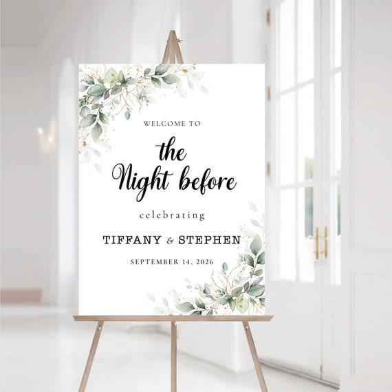 Greenery Wedding Rehearsal Dinner welcome sign, the night before Welcome Sign, Wedding Sign, Eucalyptus, Herbal, Bridal Shower, HB3