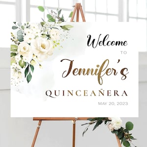 White roses Quinceañera Welcome Sign, Quinceanera Sign, Quinceanera Decorations, 15th Birthday Sign, Baby shower sign, Sweet 16 sign, WR4