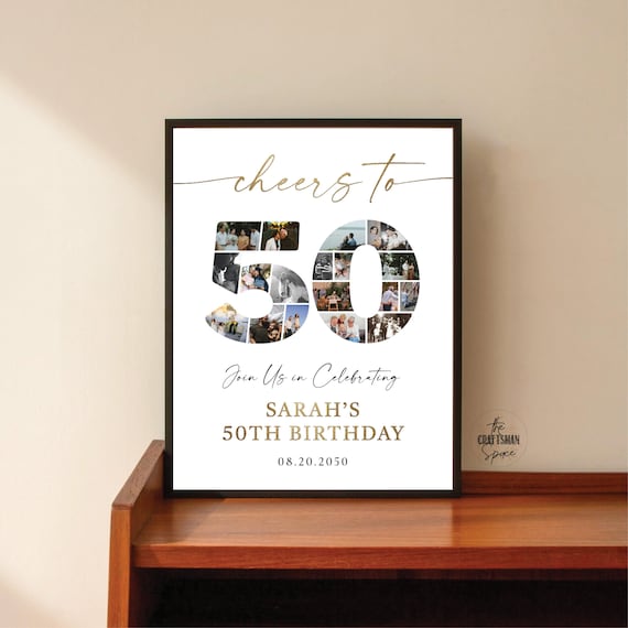 Custom 50th Birthday Sign Template, 50th Birthday Gift Poster, Birthday Gifts for Couple, Photo Collage, Number 50 Year Picture Collage
