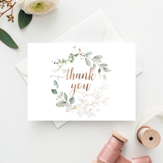 Printable Thank You Cards, Greenery,  Folded Thank You Card Template, Garden Greens, Instant download, Thank You DS04