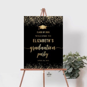 Graduation Party Welcome Sign, Black & Gold Graduation Decoration, Graduation Decorations, Graduation Party Sign, Minimalist