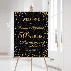 Modern 50th Anniversary Welcome Sign: Golden Wedding Decor (Digital Printable)