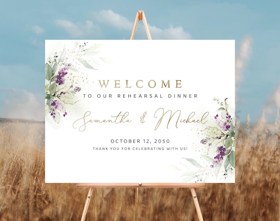 Greenery Purple Rehearsal Dinner Welcome Sign, Lavender The Night Before Sign, Green Lavender Wedding Rehearsal Sign, Lilac Wedding Sign,GPU