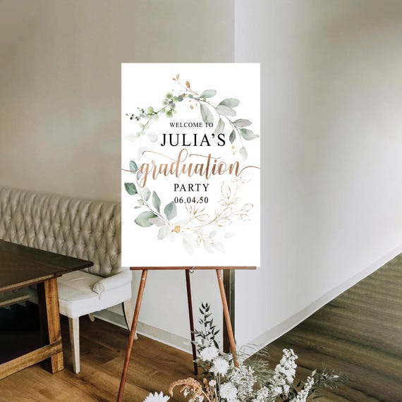 Custom Graduation Party Welcome Sign, Botanical Welcome, Grad Party Sign, Graduation Decorations, Editable, Graduation Sign, Garden Green 05