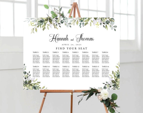Wedding seating chart, Wedding seating chart alphabetical, Wedding seating chart table, Greenery Wedding Seating Chart, HB2