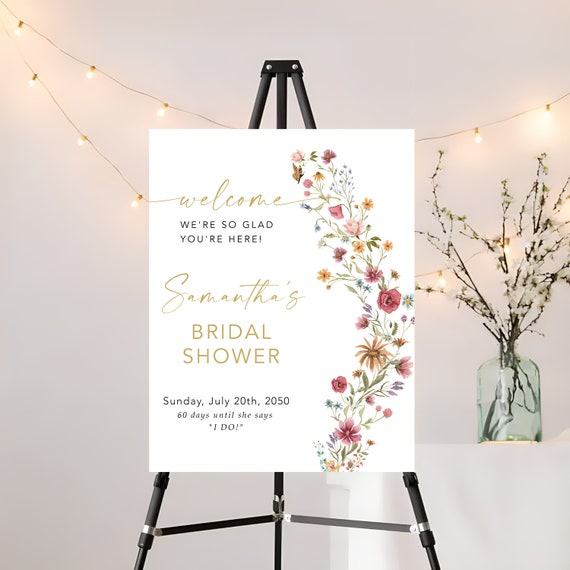 Wildflowers Bridal Shower Welcome Sign Template, Wildflowers Bridal Brunch Sign, Wedding Decor, Watercolor Wildflower, Bohemian, WIF1