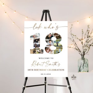 Plantilla personalizada para cartel de 18 cumpleaños, póster de regalo de 18 cumpleaños, regalos de cumpleaños para pareja, collage de fotos, collage de fotos del número 18