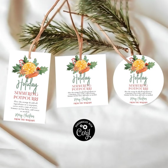 Holiday Simmering Potpourri tag, Stovetop Potpourri Christmas Tag, Merry Christmas Tag, Holiday Gift Tag Template, Personalized Tags