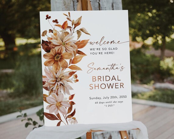 Bridal Shower Welcome Sign, Autumn Wedding Sign, Winter Bridal, Fall in love Bridal Shower Decor, Autumn Decor, Fall Leaves, Bohemian, AG1