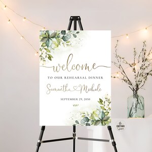 Signo de ensayo de boda de vegetación, signo de bienvenida de un día de distancia, signo de la noche anterior, decoración de la boda, eucalipto, hierbas. Imprimible, HB2