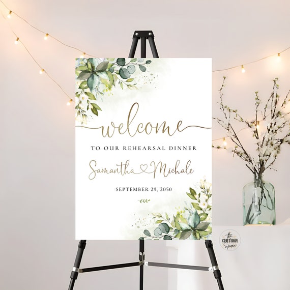 Greenery Wedding Rehearsal Sign, One Day Away Welcome Sign, The night before Sign, Wedding Decoration, Eucalyptus, Herbal. Printable, HB2