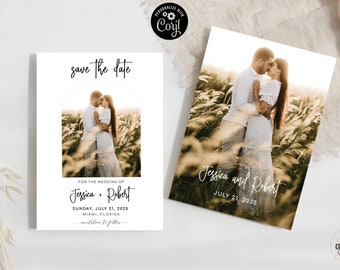 Boho Arch Photo Save The Date Template, Editable (Digital Download)