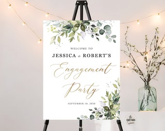 Letrero de bienvenida para fiesta de compromiso con eucalipto: Decoración de boda (imprimible)