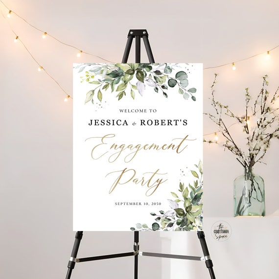 Greenery Engagement Party Welcome Sign, Wedding Sign, We are Engaged Welcome Sign, Wedding Decorations, Printable, Eucalyptus, Greenery, HB2
