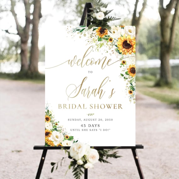 Floral Bridal Shower Welcome Sign, Sunflower and White Flowers, Bohemian Decor (Digital Printable)