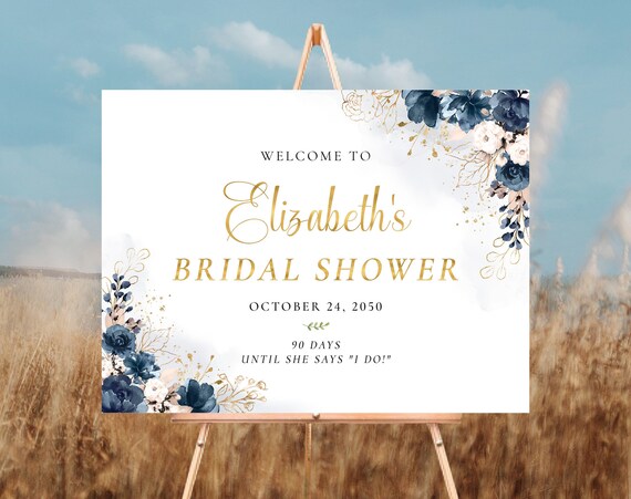 Navy Blue and Dusty Rose Bridal Shower Welcome Sign, Bridal Shower Decoration, Bridal Brunch Welcome Sign, Bridal Tea Sign, Printable, NB2