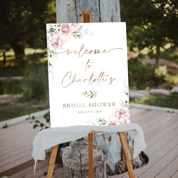 PRINTED OR DIGITAL Blush pink Bridal Shower Welcome Sign, Foam Board, Poster, Eucalyptus, Elegant Wedding Shower Decorations, Herbal, A2