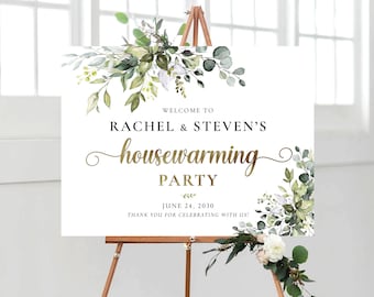 Greenery Housewarming Party Welcome Sign, Botanical New Home Party Welcome Poster, Printable Eucalyptus New House Signage, Digital File, HB2