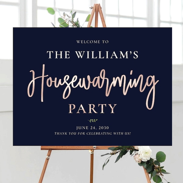 Navy Blue Housewarming Party Welcome Sign, Modern New Home Party, New House Party Sign, House warming welcome sign, Minimalist