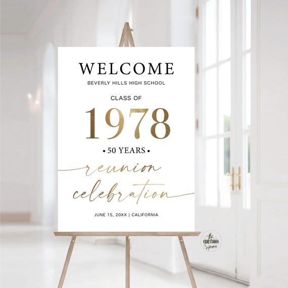 Modern Class Reunion Welcome Sign, Any class any year Reunion Welcome Board, 50 year High School Reunion, Minimalist Reunion Decorations