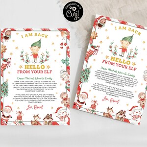 Modelo de Elfo de Natal Estou de Volta, Carta de Chegada de Elfo, Carta de Olá do Elfo, Carta de Chegada de Menino Elfo, Nota de chegada de Elfo, Editável, Corjl
