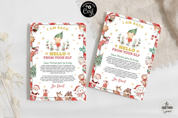 Christmas Elf I'm Back Template, Elf Arrival Letter, Hello Letter from Elf, Boy Elf Arrival Letter, Elf arrival Note, Editable, Corjl