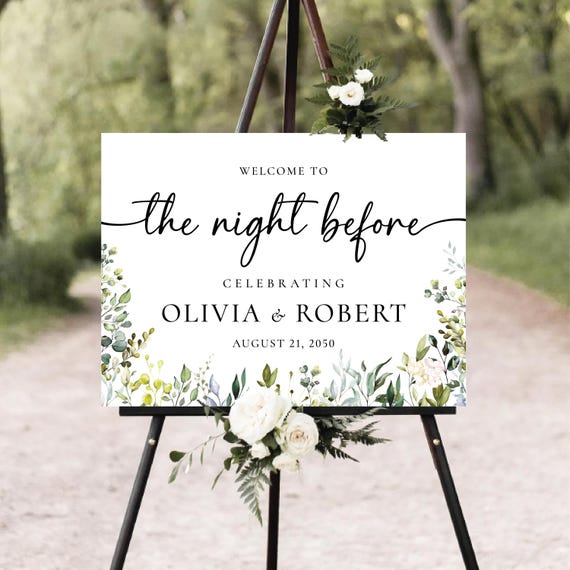 Greenery The night before Rehearsal Dinner Welcome Sign, Botanicals Wedding Rehearsal Sign, Wedding Decorations, Eucalyptus, Herbal, HB4