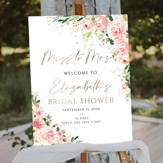 PRINTED OR DIGITAL Ethereal Blush Floral Bridal Shower Welcome Sign, Foam Board, Poster, Eucalyptus, Elegant Wedding Shower Decorations, EB1