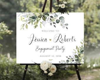Greenery Engagement Party Welcome Sign, Printable Welcome to Our Engagement Poster, Botanical Engagement Welcome Sign, Digital File, HB2
