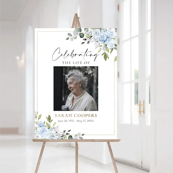 Blue Florals Funeral Welcome Sign, Memorial Sign, Celebration of Life Sign, Funeral Decor, Celebration Of Life, In Loving Memory Sign, LB3